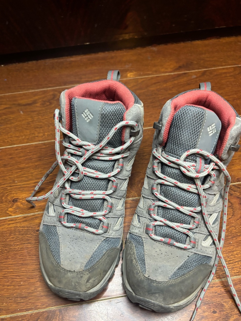 Columbia Gray Hiking Boots with Red Accents